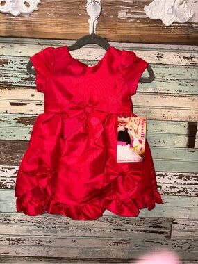 NEW Nannette Red Satin Bow Baby Dress with Bloomers